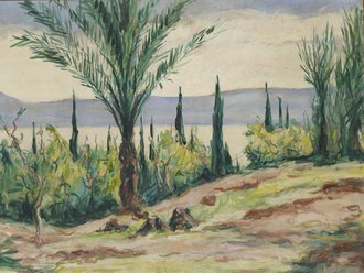 Jakob Nussbaum: Landschaft (Kinneret am See Genezareth), 1925 © Jüdisches Museum Frankfurt Gemälde von Jakob Nussbaum: Landschaft um Kinneret am See Genezareth, gemalt 1925,
