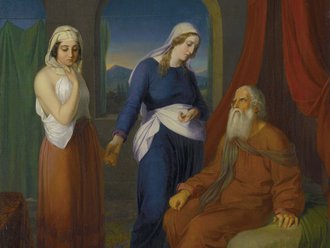 Gemälde von Moritz Daniel Oppenheim: Sara führt Hagar Abraham zu. Jüdisches Museum Frankfurt, Foto Herbert Fischer