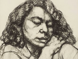Else Meidner (1900-1987), Selbstporträt, Kohlezeichnung, London 1949 © Ludwig Meidner-Archiv, Jüdisches Museum der Stadt Frankfurt am Main Else Meidner (1900-1987), Selbstporträt, Kohlezeichnung, London 1949