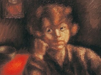 Else Meidner: Selbstporträt mit roter Tischdecke Ölgemälde von Else Meidner, Selbstporträt mit roter Tischdecke, 1926/27