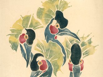 Erna Pinner, Köpfe von vier Kronenkranichen Holzschnitt von Erna Pinner (1890-1987), Köpfe von vier Kronenkranichen, 1920er Jahre